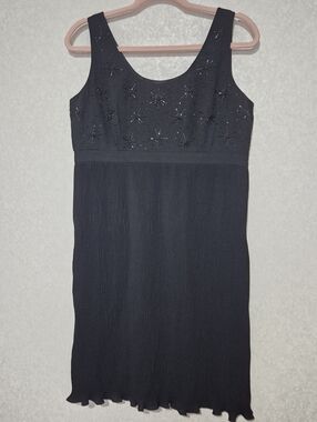 MARIANNA Black Vintage Crepe Beaded Pleat Detail Mini Dress...size:8